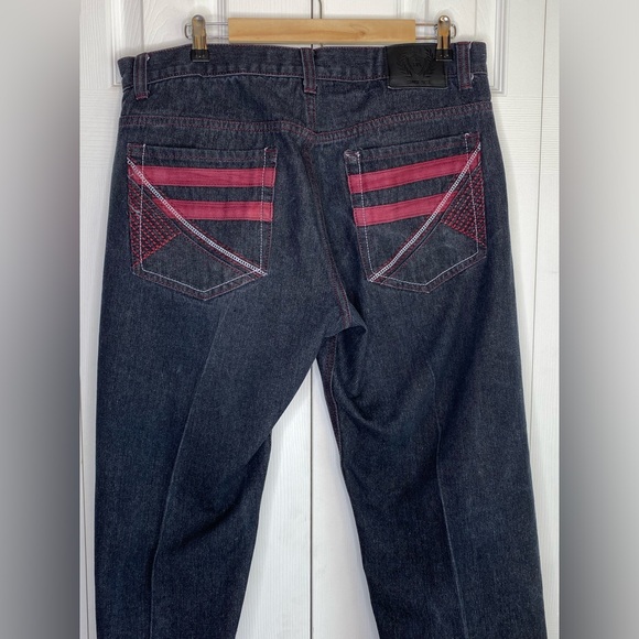 Men's Red Ape Jeans Black Red Embroidered Y2K Hip Hop Streetwear Skater Sz 38x30 - Picture 4 of 6